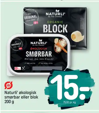 REMA 1000 Naturli' økologisk smørbar eller blok 200 g tilbud