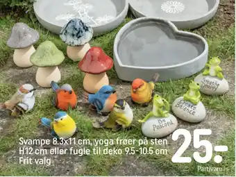 Svampe 8.3x11 cm, yoga frøer på sten H12 cm eller fugle til deko 9.5-10.5 cm Frit valg