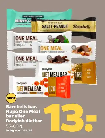 Netto Barebells bar, Nupo One Meal bar eller Bodylab dietbar tilbud
