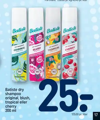 REMA 1000 Batiste dry shampoo original, blush, tropical eller cherry 200 ml tilbud