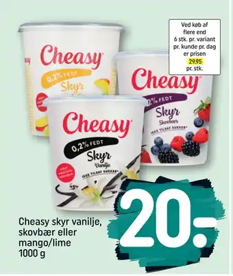 REMA 1000 Cheasy skyr vanilje, skovbær eller mango/lime 1000 g tilbud