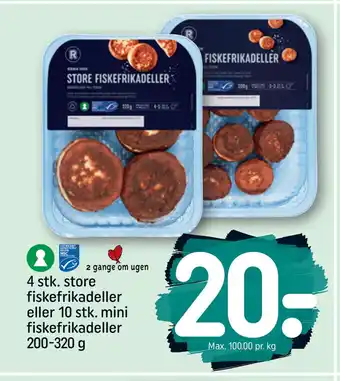 REMA 1000 4 stk. store fiskefrikadeller eller 10 stk. mini fiskefrikadeller tilbud