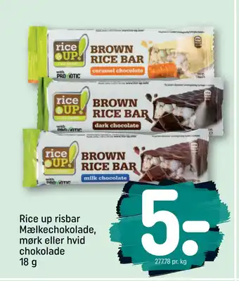 REMA 1000 Rice up risbar Mælkechokolade, mørk eller hvid chokolade 18 g tilbud
