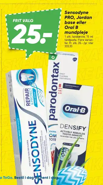 Bilka Sensodyne PRO, Jordan base eller Oral B mundpleje tilbud