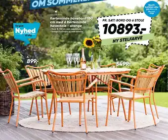Bilka Kerteminde havebord 150 cm med 6 Kerteminde havestole - orange tilbud