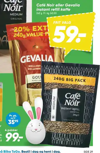 Bilka Café Noir eller Gevalia instant refill kaffe tilbud