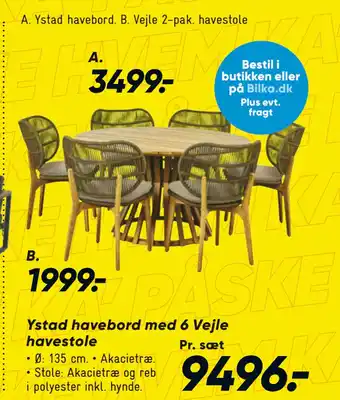 Bilka Ystad havebord med 6 Vejle havestole tilbud