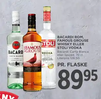 MENY BACARDI ROM, FAMOUS GROUSE WHISKY ELLER STOLI VODKA tilbud