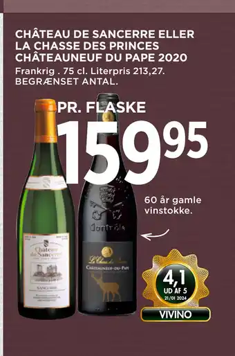 MENY CHÂTEAU DE SANCERRE ELLER LA CHASSE DES PRINCES CHÂTEAUNEUF DU PAPE 2020 tilbud