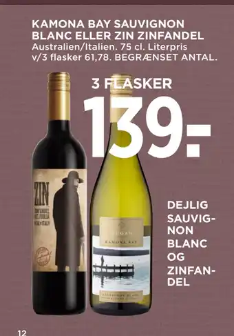 MENY KAMONA BAY SAUVIGNON BLANC ELLER ZIN ZINFANDEL tilbud