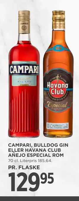 MENY CAMPARI, BULLDOG GIN ELLER HAVANA CLUB AÑEJO ESPECIAL ROM tilbud