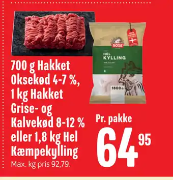 Min Købmand 700 g Hakket Oksekød 4-7 %, 1 kg Hakket Grise- og Kalvekød 8-12 % eller 1,8 kg Hel Kæmpekylling tilbud