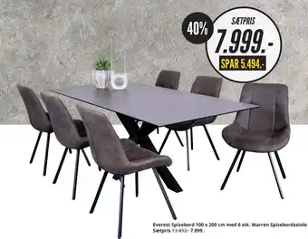 My Home Everest Spisebord 100 x 200 cm med 6 stk. Warren Spisebordsstole Sætpris tilbud