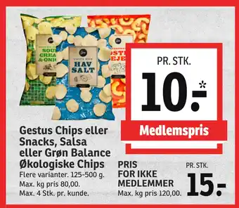 SPAR Gestus Chips eller Snacks, Salsa eller Grøn Balance Økologiske Chips tilbud
