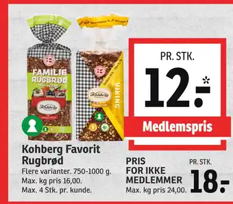 SPAR Kohberg Favorit Rugbrød tilbud