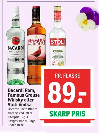 SPAR Bacardi Rom, Famous Grouse Whisky eller Stoli Vodka tilbud
