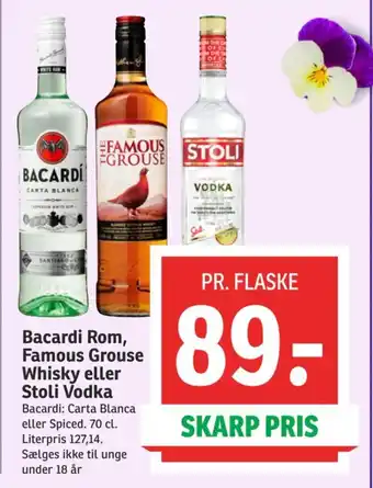 Bacardi Rom, Famous Grouse Whisky eller Stoli Vodka