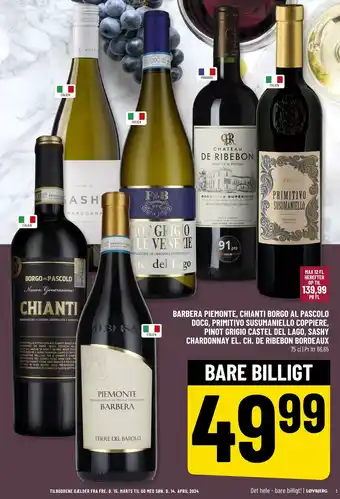 Løvbjerg BARBERA PIEMONTE, CHIANTI BORGO AL PASCOLO DOCG, PRIMITIVO SUSUMANIELLO COPPIERE, PINOT GRIGIO CASTEL DEL LAGO, SASHY CHARDON tilbud