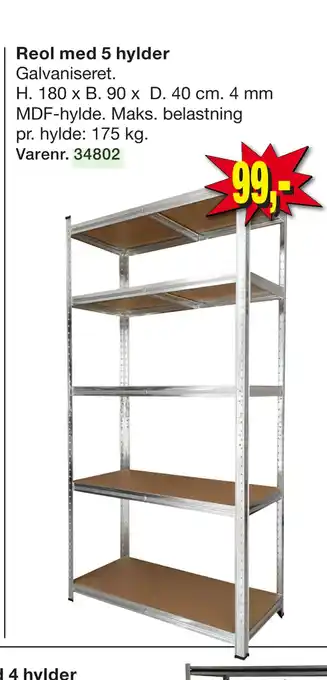 Harald Nyborg Reol med 5 hylder tilbud