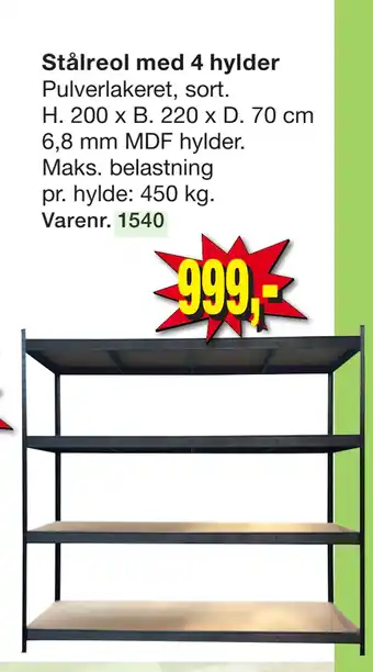 Harald Nyborg Stålreol med 4 hylder tilbud
