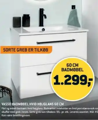 XL-BYG VASSO BADMØBEL HVID HØJGLANS 60 CM tilbud