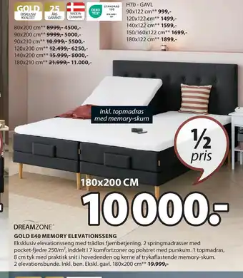 JYSK GOLD E40 MEMORY ELEVATIONSSENG tilbud