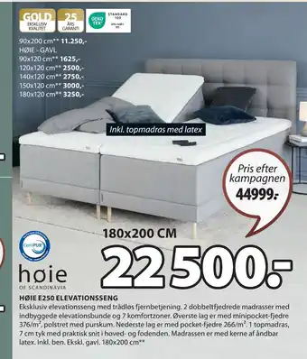 JYSK HØIE E250 ELEVATIONSSENG tilbud