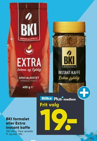 Bilka BKI formalet eller Extra instant kaffe tilbud