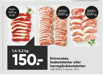 Bilka Entrecotes, fadkoteletter eller herregårdskoteletter tilbud