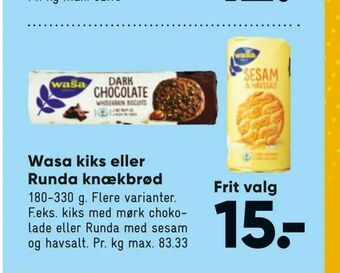 Bilka Wasa kiks eller Runda knækbrød tilbud