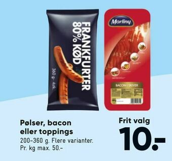 Bilka Pølser, bacon eller toppings tilbud