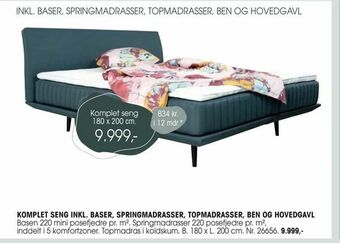 Daells Bolighus Komplet seng inkl. baser, springmadrasser, topmadrasser, ben og hovedgavl tilbud
