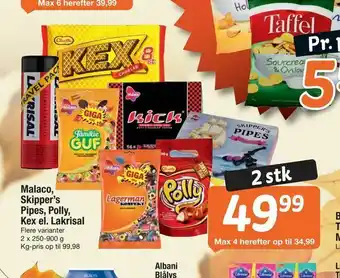 Fakta Tyskland Malaco, Skipper's Pipes, Polly, Kex el. Lakrisal tilbud