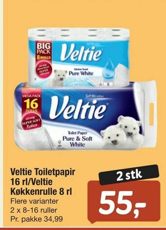 Veltie Toiletpapir 16 rl/Veltie Køkkenrulle 8 rl