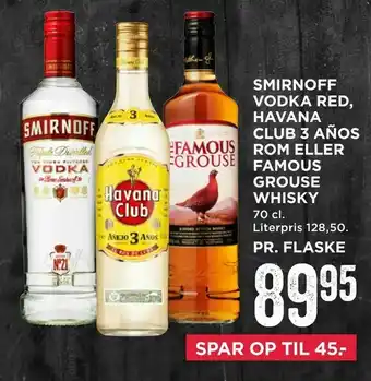 MENY Smirnoff vodka red, havana club 3 años rom eller famous grouse whisky tilbud