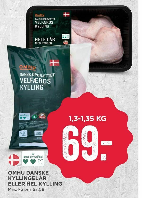 Omhu danske kyllingelår eller hel kylling tilbud hos MENY