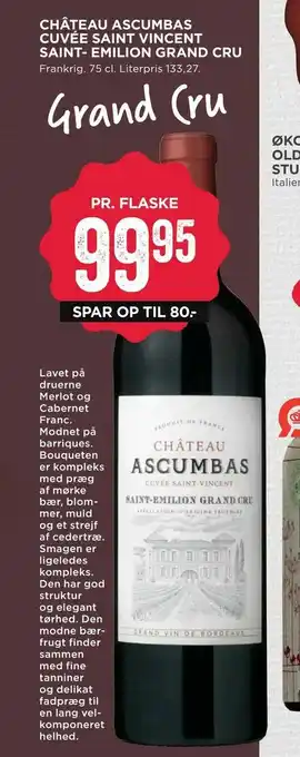 MENY Château ascumbas cuvée saint vincent saint- emilion grand cru tilbud