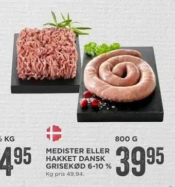 MENY Medister eller hakket dansk grisekød 6-10 % tilbud