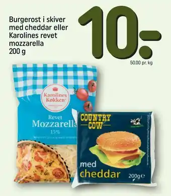 REMA 1000 Burgerost i skiver med cheddar eller Karolines revet mozzarella tilbud