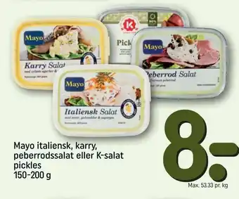 REMA 1000 Mayo italiensk, karry, peberrodssalat eller K-salat pickles tilbud