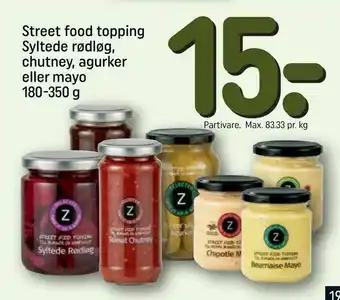 REMA 1000 Street food topping Syltede rødløg, chutney, agurker eller mayo tilbud
