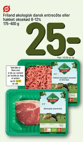 REMA 1000 Friland økologisk dansk entrecôte eller hakket oksekød 8-12% tilbud