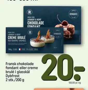 Fransk chokolade fondant eller creme brulé i glasskål Dybfrost 2 stk./200 g