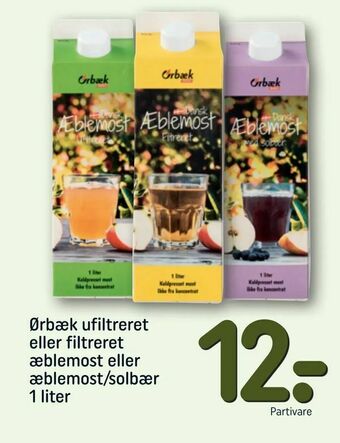 Ørbæk ufiltreret eller filtreret æblemost eller æblemost/solbær