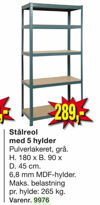 Stålreol med 5 hylder