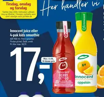 Føtex Innocent juice eller 4-pak kids smoothie tilbud