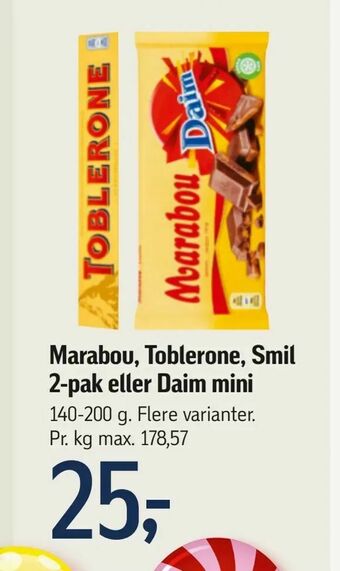 Føtex Marabou, Toblerone, Smil 2-pak eller Daim mini tilbud