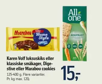 Føtex Karen Volf luksuskiks eller klassiske småkager, Dige stive eller Marabou cookies tilbud