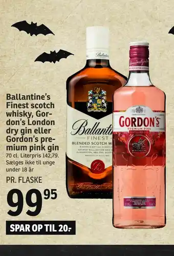 SPAR Ballantine's Finest scotch whisky, Gordon's London dry gin eller Gordon's premium pink gin tilbud