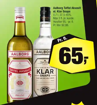 Calle Aalborg Taffel Akvavit el. Klar Snaps tilbud